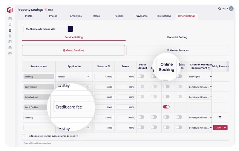Manage credit card fee within the GuestWisely PMS.